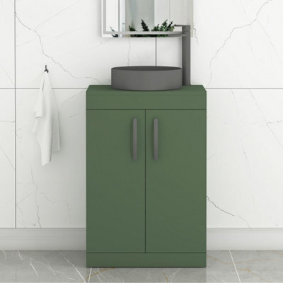 Royal Bathrooms Turin 500mm Freestanding Bathroom Vanity Unit With Sink 2 Door Matt Green & Art Round Countertop Basin - image 1