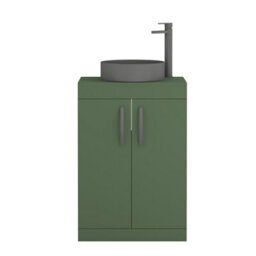 Royal Bathrooms Turin 500mm Freestanding Bathroom Vanity Unit With Sink 2 Door Matt Green & Art Round Countertop Basin - thumbnail 5