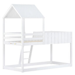 Btm Wooden Bunk Bed Loft Bed Ladder Guard Rail Mid-Sleeper Cabin Bed 3Ft Treehouse Canopy Space-Saving Kids White 90X190 Cm - thumbnail 9
