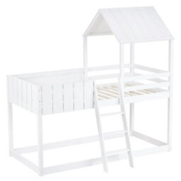 Btm Wooden Bunk Bed Loft Bed Ladder Guard Rail Mid-Sleeper Cabin Bed 3Ft Treehouse Canopy Space-Saving Kids White 90X190 Cm - thumbnail 7