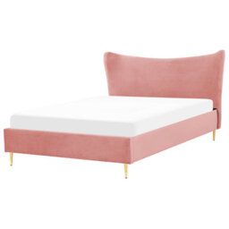 Beliani Bed Velvet Chaleix 160 X 200 Cm (Eu King Size) Peach Pink - thumbnail 1