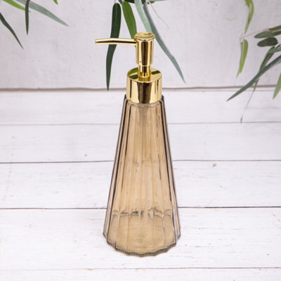 Annibells Glass Ribbed Soap Dispensers With Gold Pump (12757) - Brown