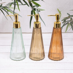 Annibells Glass Ribbed Soap Dispensers With Gold Pump (12757) - Brown - thumbnail 4