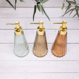 Annibells Glass Ribbed Soap Dispensers With Gold Pump (12757) - Brown - thumbnail 3
