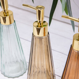 Annibells Glass Ribbed Soap Dispensers With Gold Pump (12757) - Brown - thumbnail 2