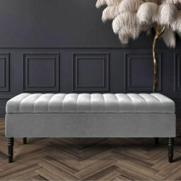 Safar 180Cm Ottoman Storage Bench - Plush Velvet Shoe Bench - Silver Lined Upholstery Storage Footstool - thumbnail 1