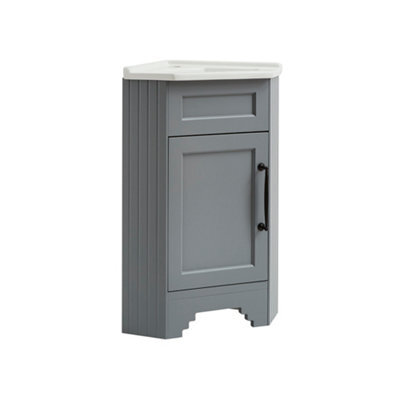Homestylestore Light Grey 580mm Corner Bathroom Vanity Unit And Black T Bar Handles - image 1