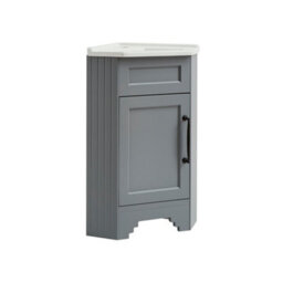 Homestylestore Light Grey 580mm Corner Bathroom Vanity Unit And Black T Bar Handles - thumbnail 1