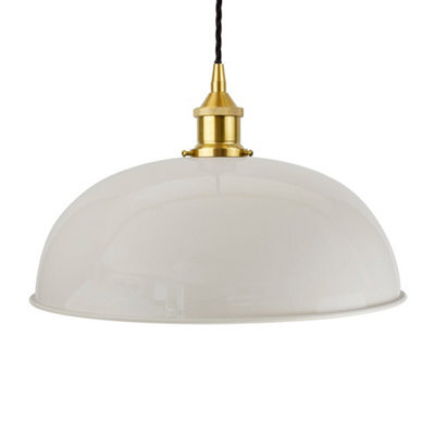 Pale Grey Worcester Painted Dome Pendant Light With Polished Brass Lamp Holder And Black Twisted Cable - Se Home - image 1