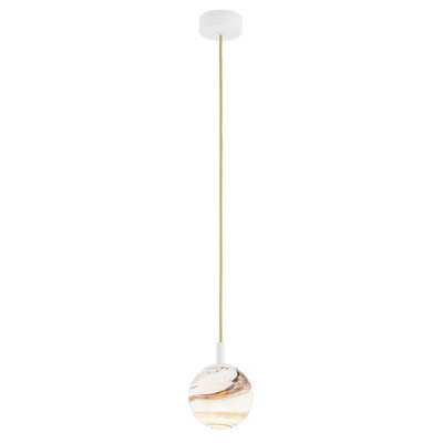 Luminosa Lighting Luminosa Almiros Globe Pendant Ceiling Light White-Brown (Marble Colour), Cream White, Gold Wire - image 1