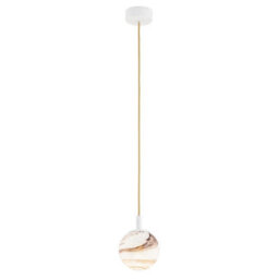 Luminosa Lighting Luminosa Almiros Globe Pendant Ceiling Light White-Brown (Marble Colour), Cream White, Gold Wire