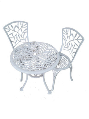Sh&g Hembury 2 Seat Bistro Set - 3 Piece Round Table & Chairs - White Cast Aluminium With Cream Cushions - Indoor & Outdoor - image 1