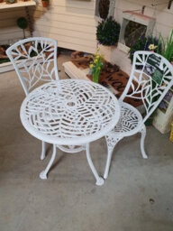 Sh&g Hembury 2 Seat Bistro Set - 3 Piece Round Table & Chairs - White Cast Aluminium With Cream Cushions - Indoor & Outdoor - thumbnail 2