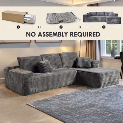M N Furniture Ltd Modern L-Shaped Right Or Left Corner Sofa - Smart Pack In Box, No Assembly-(Grey, Right Corner Sofa) - image 1