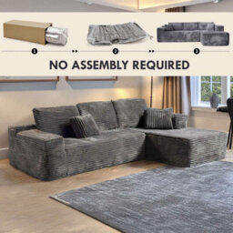 M N Furniture Ltd Modern L-Shaped Right Or Left Corner Sofa - Smart Pack In Box, No Assembly-(Grey, Right Corner Sofa) - thumbnail 1
