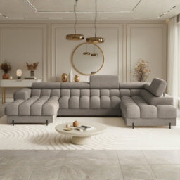 Feraria Modern U-Shaped Corner Sofa Bed With Storage Container Brown Right Headrest