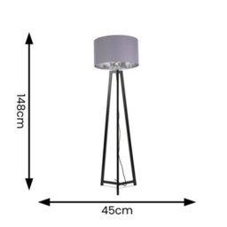 Valuelights Lottie Black Wood Tripod Floor Lamp With Grey/chrome Drum Shade - Led Bulb Included - thumbnail 4