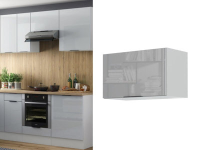 Impact Furniture Kitchen Wall Unit 600mm Extractor Fan Hood Housing Cabinet Modern Grey High Gloss Star - image 1