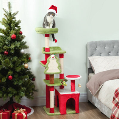 PawHut 120Cm Cat Tree, Christmas Cat Tower With 3 Sisal Scratching Posts, Green - image 1