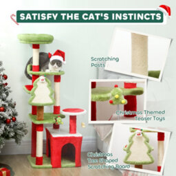 PawHut 120Cm Cat Tree, Christmas Cat Tower With 3 Sisal Scratching Posts, Green - thumbnail 5