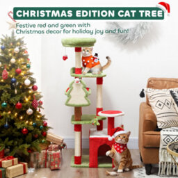 PawHut 120Cm Cat Tree, Christmas Cat Tower With 3 Sisal Scratching Posts, Green - thumbnail 4