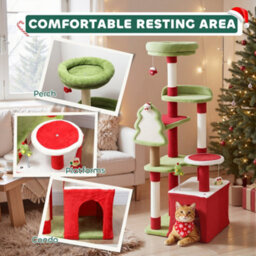 PawHut 120Cm Cat Tree, Christmas Cat Tower With 3 Sisal Scratching Posts, Green - thumbnail 6