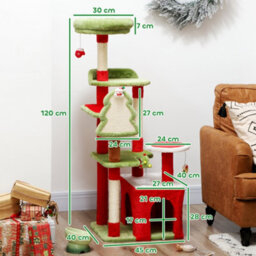 PawHut 120Cm Cat Tree, Christmas Cat Tower With 3 Sisal Scratching Posts, Green - thumbnail 3