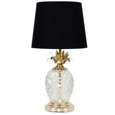 Valuelights Gold & Clear Glass Pineapple Touch Table Lamp With Black Shade - Complete With 5W Led Candle Bulb In Warm White - image 1