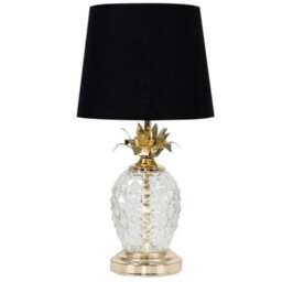 Valuelights Gold & Clear Glass Pineapple Touch Table Lamp With Black Shade - Complete With 5W Led Candle Bulb In Warm White - thumbnail 1