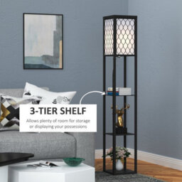 Black Floor Lamp Standing Light With 3 Open Shelves For Living Room - thumbnail 6