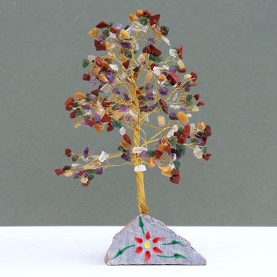 Serenityy Multi-Gem 320 Stone Decorative Gemstone Tree Figurine, Mounted On Gemstone Rock Base, 400G - image 1