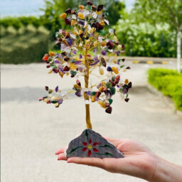 Serenityy Multi-Gem 320 Stone Decorative Gemstone Tree Figurine, Mounted On Gemstone Rock Base, 400G - thumbnail 2