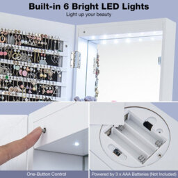 Costway Floor Standing Swivel Jewelry Cabinet Lockable Jewelry Armoire W/ Full-Length Mirror &lights - thumbnail 7