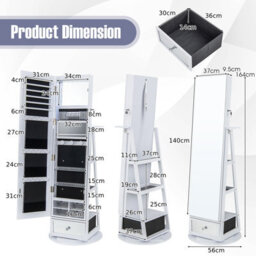 Costway Floor Standing Swivel Jewelry Cabinet Lockable Jewelry Armoire W/ Full-Length Mirror &lights - thumbnail 2