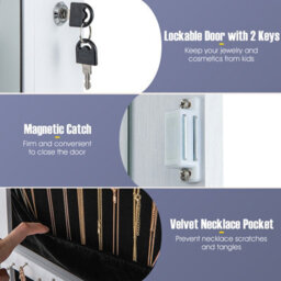 Costway Floor Standing Swivel Jewelry Cabinet Lockable Jewelry Armoire W/ Full-Length Mirror &lights - thumbnail 8