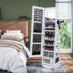Costway Floor Standing Swivel Jewelry Cabinet Lockable Jewelry Armoire W/ Full-Length Mirror &lights - thumbnail 9
