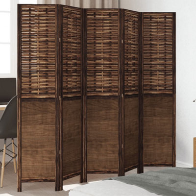 Vidaxl Room Divider 5 Panels Dark Brown Solid Wood Paulownia - image 1
