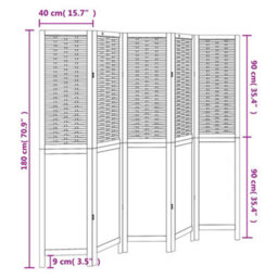 Vidaxl Room Divider 5 Panels Dark Brown Solid Wood Paulownia - thumbnail 3