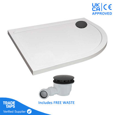 GravaHaus 1000 X 800mm White Offset Quadrant Right Hand 45mm Low Profile Shower Tray With Matt Black Waste - image 1