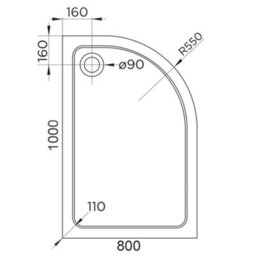 GravaHaus 1000 X 800mm White Offset Quadrant Right Hand 45mm Low Profile Shower Tray With Matt Black Waste - thumbnail 2