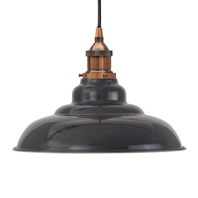 Slate Grey St Edmund's Painted Dome Pendant Light With Antique Copper Lamp Holder And Black Round Cable - Se Home - image 1