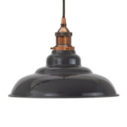 Slate Grey St Edmund's Painted Dome Pendant Light With Antique Copper Lamp Holder And Black Round Cable - Se Home