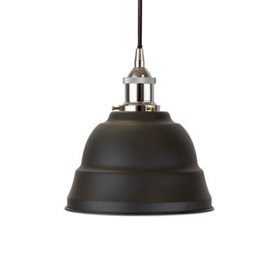 Matt Black Lincoln Painted Dome Pendant Light With Nickel Lamp Holder And Black Round Cable - Se Home - image 1