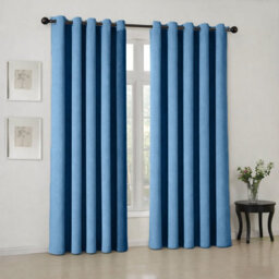 Oxford Homeware Eyelet Linen Effect Curtains Blue Fully Lined 100% Blackout Thermal Insulated Curtain Pair (W)168Cmx(L)183Cm