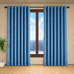 Oxford Homeware Eyelet Linen Effect Curtains Blue Fully Lined 100% Blackout Thermal Insulated Curtain Pair (W)168Cmx(L)183Cm - thumbnail 2