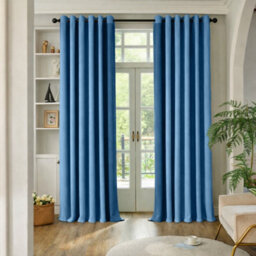 Oxford Homeware Eyelet Linen Effect Curtains Blue Fully Lined 100% Blackout Thermal Insulated Curtain Pair (W)168Cmx(L)183Cm - thumbnail 7