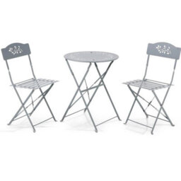 Grey Leaf 3 Pcs Metal Garden Outdoor Folding Chairs Table Bistro Furniture Set - thumbnail 1
