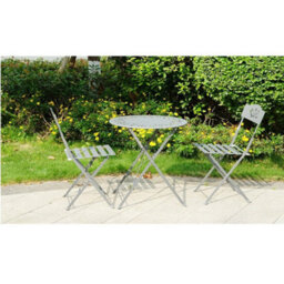 Grey Leaf 3 Pcs Metal Garden Outdoor Folding Chairs Table Bistro Furniture Set - thumbnail 2