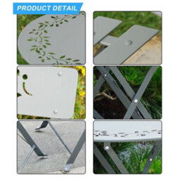 Grey Leaf 3 Pcs Metal Garden Outdoor Folding Chairs Table Bistro Furniture Set - thumbnail 5