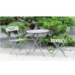 Grey Leaf 3 Pcs Metal Garden Outdoor Folding Chairs Table Bistro Furniture Set - thumbnail 3